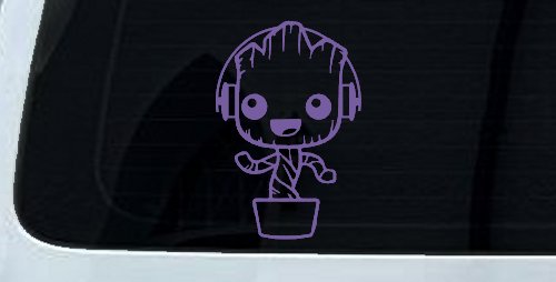 Baby Groot Dancing With Headphones Car or Truck Window Decal Sticker (Purple)