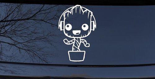 Baby Groot Dancing With Headphones Car or Truck Window Decal Sticker (White)