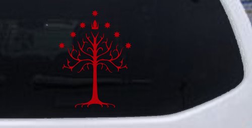 White Tree of Gondor Rings Car or Truck Window Decal Sticker (Red)