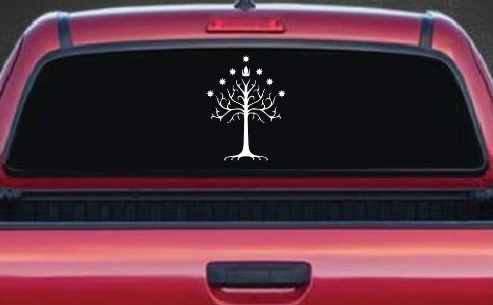 White Tree of Gondor Rings Car or Truck Window Decal Sticker (White)