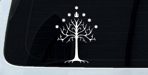 White Tree of Gondor Rings Car or Truck Window Vinyl Decal Sticker (White)
