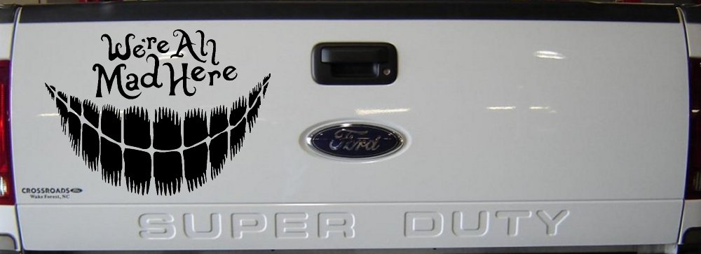 We're All Mad Here Cheshire Cat Wonderland Car or Truck Window Decal Sticker (Black)