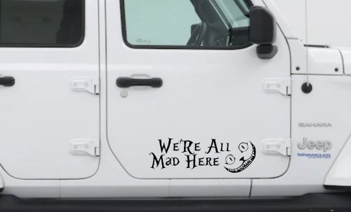 We're All Mad Here Cheshire Cat Wonderland Car or Truck Window Decal Sticker (Black)