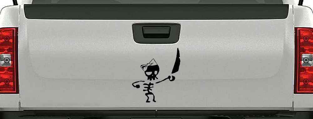 Cute Pirate Girl Skeleton with Sword and Hair Bow Skulls Car or Truck Window Decal Sticker