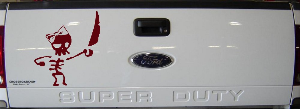 Cute Pirate Girl Skeleton with Sword and Hair Bow Skulls Car or Truck Window Vinyl Decal Sticker (Purple Red)