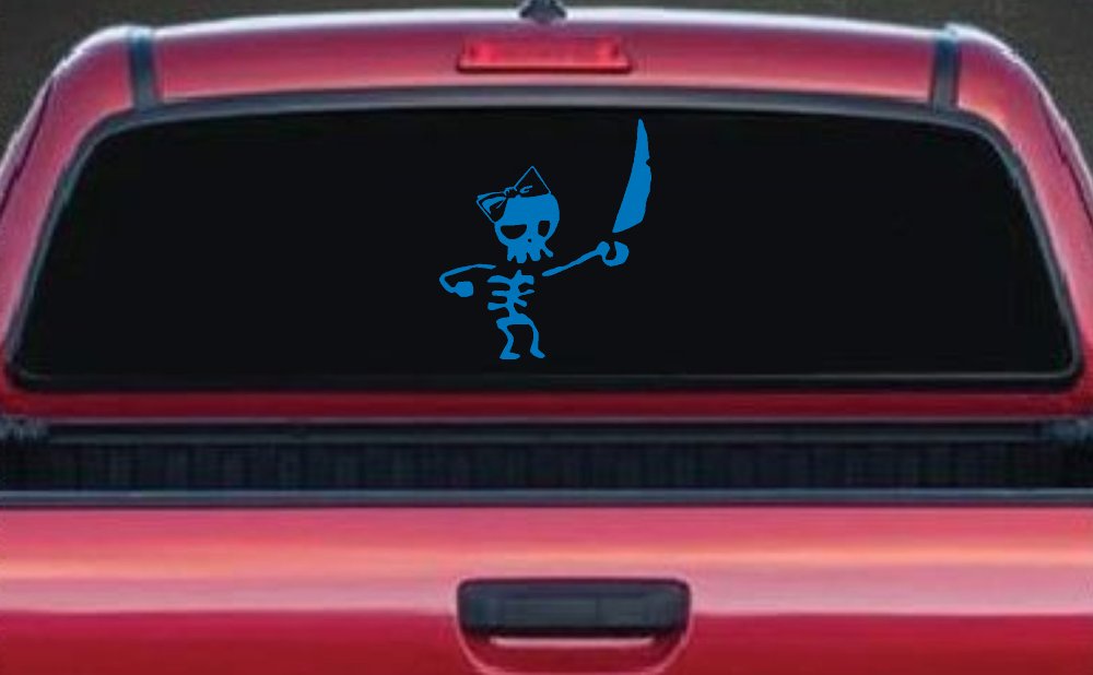 Cute Pirate Girl Skeleton with Sword and Hair Bow Skulls Car or Truck Window Decal Sticker (Sky Blue)
