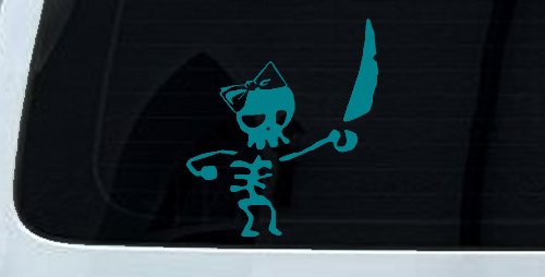 Cute Pirate Girl Skeleton with Sword and Hair Bow Skulls Car or Truck Window Decal Sticker
