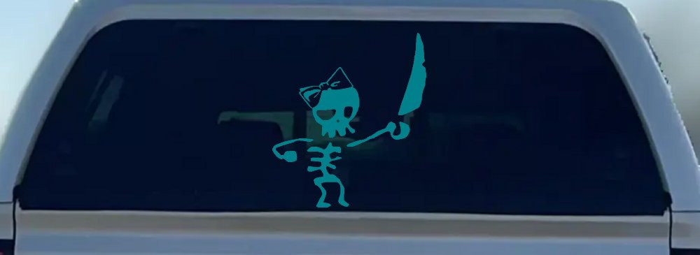 Cute Pirate Girl Skeleton with Sword and Hair Bow Skulls Car or Truck Window Decal Sticker