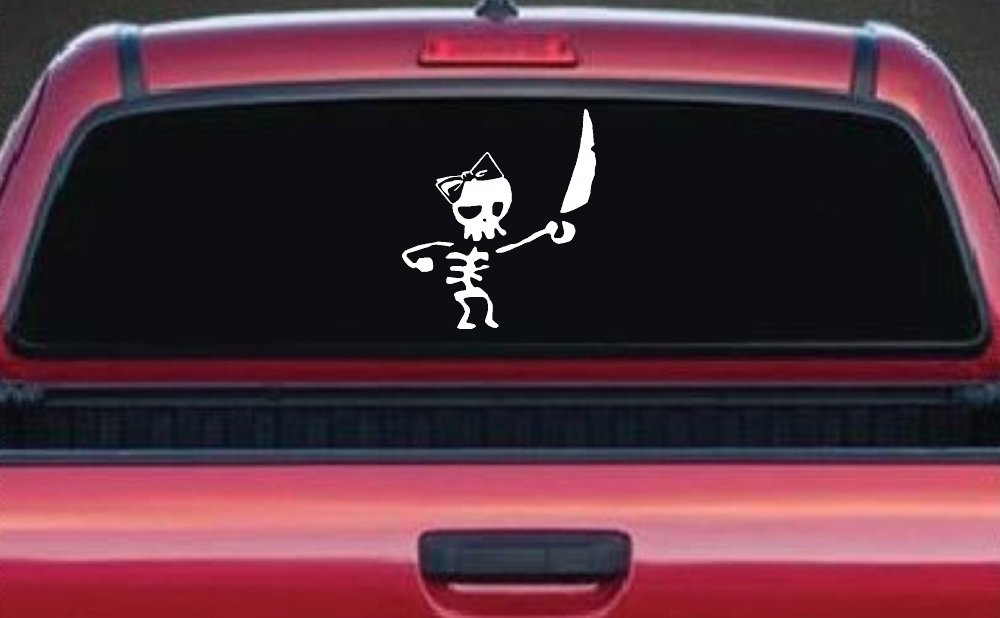 Cute Pirate Girl Skeleton with Sword and Hair Bow Skulls Car or Truck Window Decal Sticker