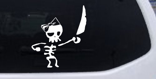 Cute Pirate Girl Skeleton with Sword and Hair Bow Skulls Car or Truck Window Decal Sticker