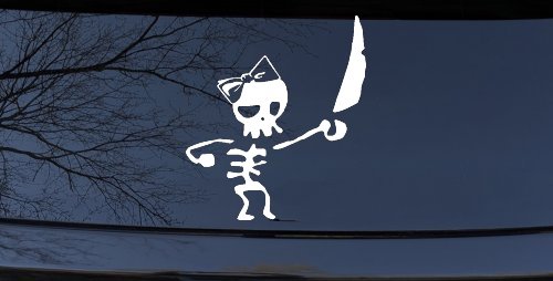 Cute Pirate Girl Skeleton with Sword and Hair Bow Skulls Car or Truck Window Decal Sticker