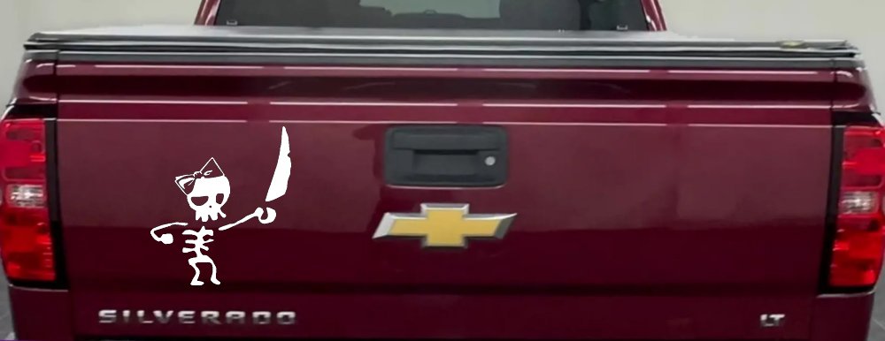 Cute Pirate Girl Skeleton with Sword and Hair Bow Skulls Car or Truck Window Decal Sticker