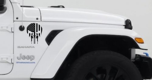 Punisher Skull US American Flag Vertical AR15 AR 15 Teeth  Military Car or Truck Window Decal Sticker (Black)