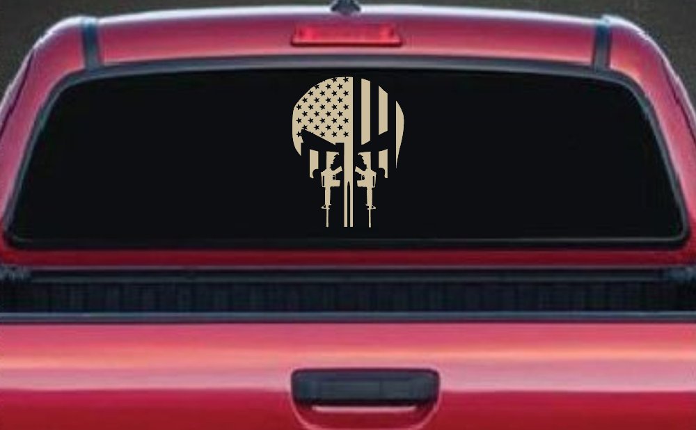 Punisher Skull US American Flag Vertical AR15 AR 15 Teeth  Military Car or Truck Window Decal Sticker