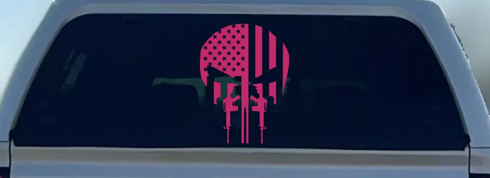 Punisher Skull US American Flag Vertical AR15 AR 15 Teeth  Military Car or Truck Window Decal Sticker