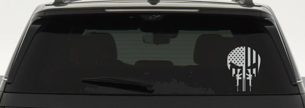 Punisher Skull US American Flag Vertical AR15 AR 15 Teeth  Military Car or Truck Window Decal Sticker