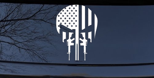 Punisher Skull US American Flag Vertical AR15 AR 15 Teeth  Military Car or Truck Window Decal Sticker
