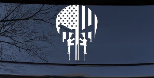 Punisher Skull US American Flag Vertical AR15 AR 15 Teeth  Military Car or Truck Window Decal Sticker