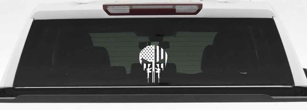 Punisher Skull US American Flag Vertical AR15 AR 15 Teeth  Military Car or Truck Window Decal Sticker