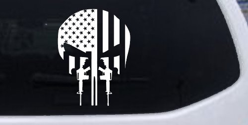 Punisher Skull US American Flag Vertical AR15 AR 15 Teeth  Military Car or Truck Window Decal Sticker