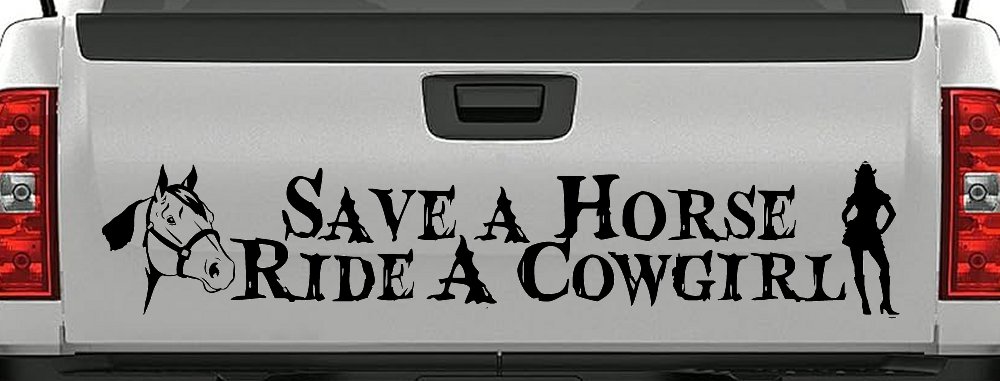 Save a Horse Ride a Cowgirl Western Rodeo Farm Ranch Car or Truck Window Vinyl Decal Sticker (Black)