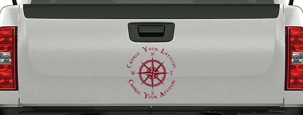 Change Your Latitude Change Your Attitude with Rose Compass Car or Truck Window Decal Sticker (Burgundy)