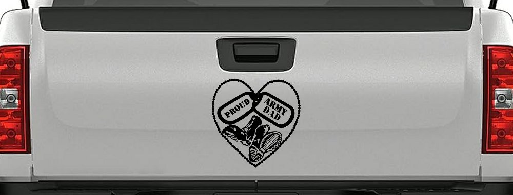 Proud Army Dad Dog Tags Heart Combat Boots Military Car or Truck Window Vinyl Decal Sticker (Matte Black)