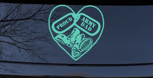 Proud Army Dad Dog Tags Heart Combat Boots Military Car or Truck Window Decal Sticker (Mint)