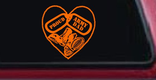 Proud Army Dad Dog Tags Heart Combat Boots Military Car or Truck Window Decal Sticker (Orange)