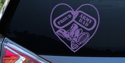 Proud Army Dad Dog Tags Heart Combat Boots Military Car or Truck Window Decal Sticker