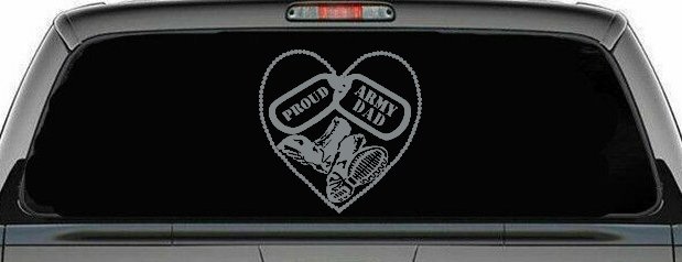 Proud Army Dad Dog Tags Heart Combat Boots Military Car or Truck Window Decal Sticker (Telegrey)
