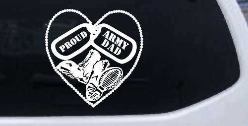 Proud Army Dad Dog Tags Heart Combat Boots Military Car or Truck Window Decal Sticker