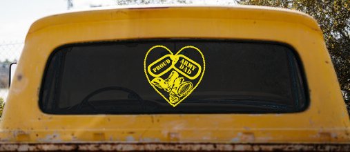 Proud Army Dad Dog Tags Heart Combat Boots Military Car or Truck Window Vinyl Decal Sticker (Yellow)