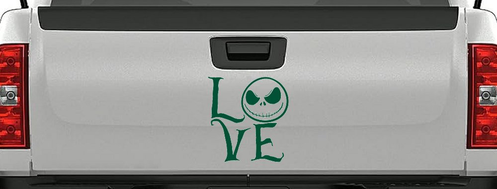 Love Gothic Halloween Jack Skellington The Nightmare Before Christmas  Gothic Halloween Car or Truck Window Decal Sticker (Dark Green)
