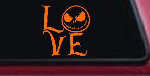 Love Gothic Halloween Jack Skellington The Nightmare Before Christmas  Gothic Halloween Car or Truck Window Decal Sticker (Orange)
