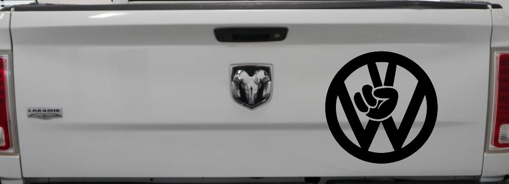 VW Volkswagen with Peace Sign Hand Car or Truck Window Decal Sticker (Black)