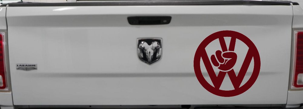 VW Volkswagen with Peace Sign Hand Car or Truck Window Decal Sticker