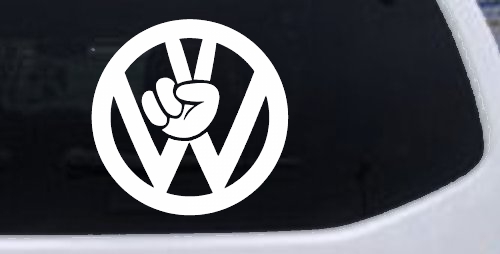 VW Volkswagen with Peace Sign Hand Car or Truck Window Decal Sticker