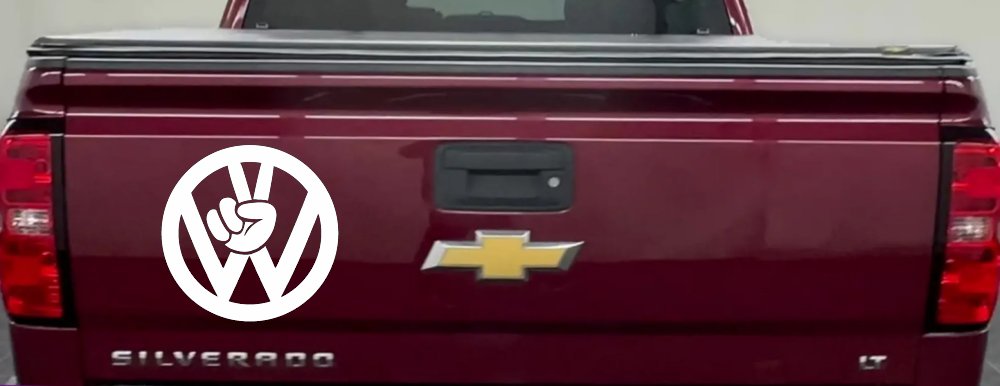 VW Volkswagen with Peace Sign Hand Car or Truck Window Decal Sticker (White)