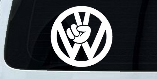 VW Volkswagen with Peace Sign Hand Car or Truck Window Decal Sticker