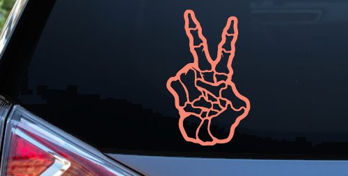 Skeleton Hand Peace Sign Car or Truck Window Decal Sticker (Coral)