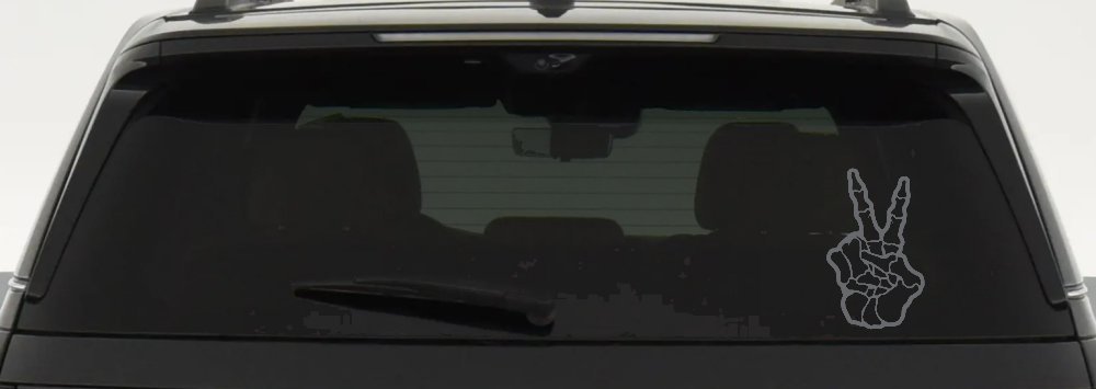 Skeleton Hand Peace Sign Car or Truck Window Decal Sticker (Silver)