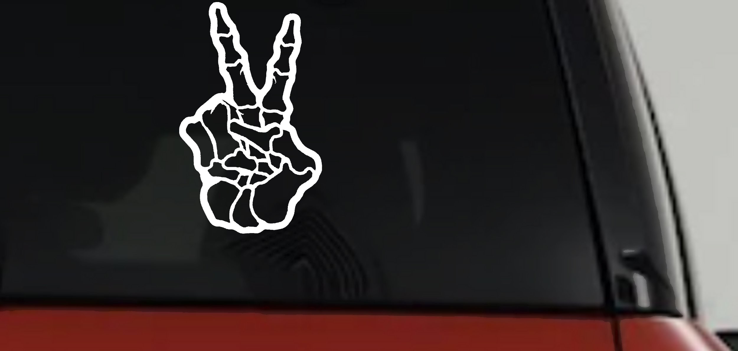 Skeleton Hand Peace Sign Car or Truck Window Vinyl Decal Sticker (White)