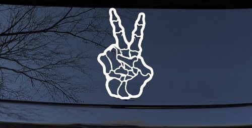 Skeleton Hand Peace Sign Car or Truck Window Decal Sticker (White)