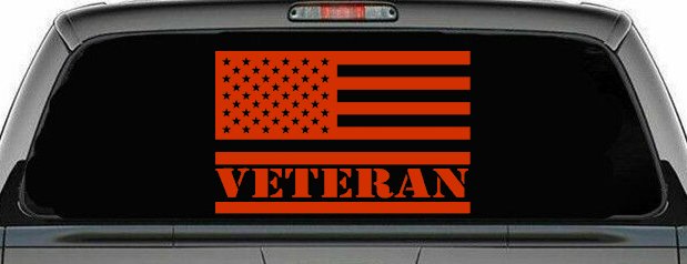 US American USA United States Flag Veteran Military Car or Truck Window Decal Sticker (Orange Red)