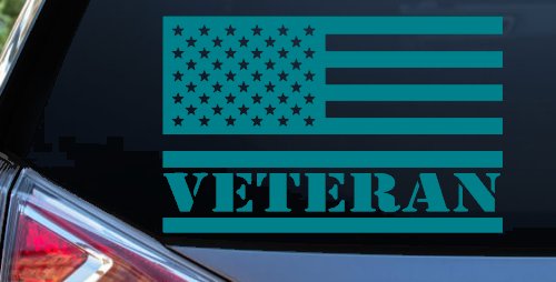 US American USA United States Flag Veteran Military Car or Truck Window Decal Sticker (Turquoise Blue)
