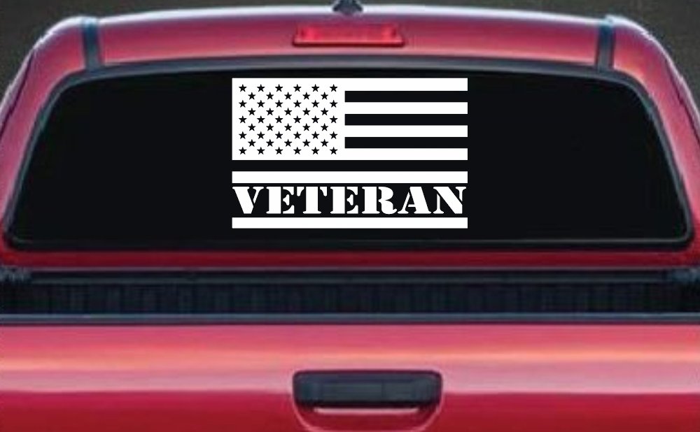 US American USA United States Flag Veteran Military Car or Truck Window Decal Sticker (White)