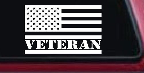US American USA United States Flag Veteran Military Car or Truck Window Vinyl Decal Sticker (White)