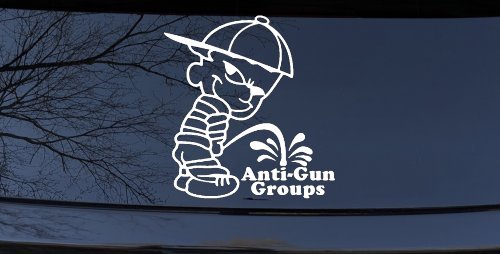 Pee On Anti Gun Groups Pro Gun Car or Truck Window Vinyl Decal Sticker (White)