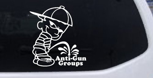 Pee On Anti Gun Groups Pro Gun Car or Truck Window Vinyl Decal Sticker (White)